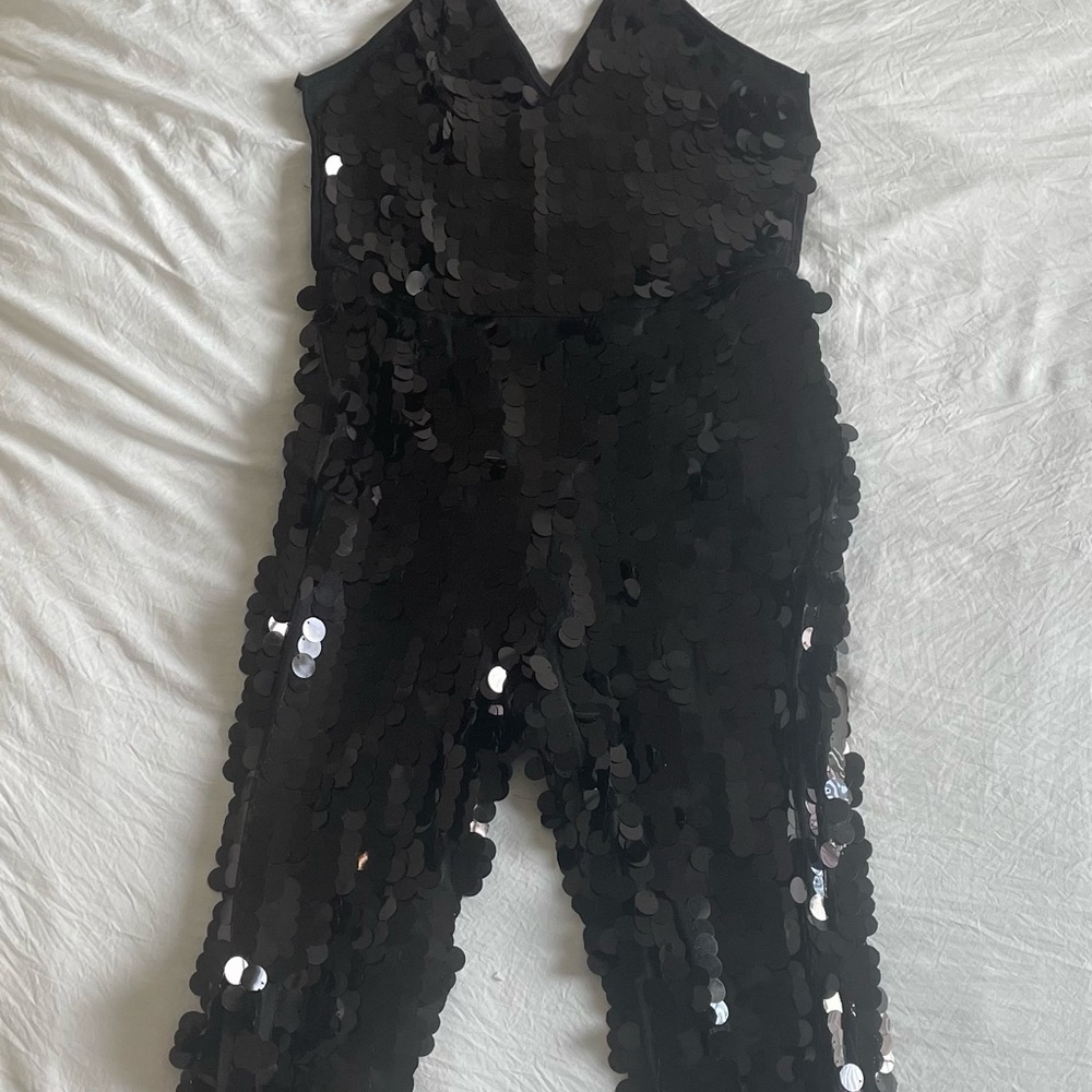 PrettyLittleThings Black sequin jumpsuit